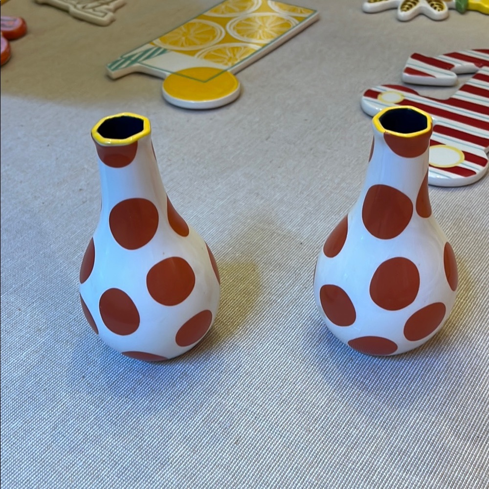 Coton Colors White and Brown Polka Dot Vases